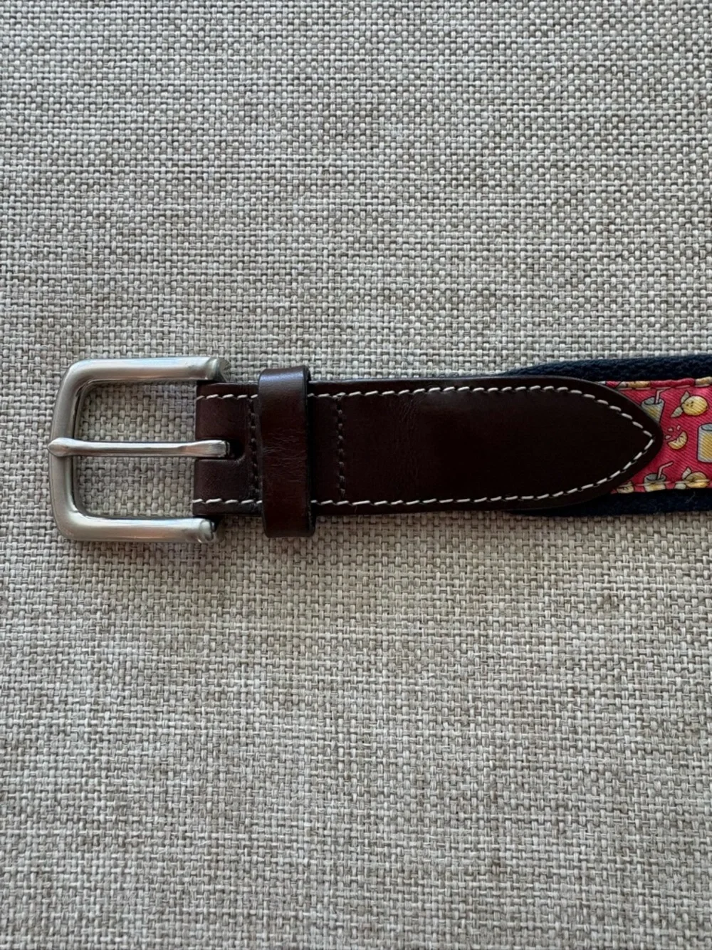 Vineyard Vines Leather & Canvas Club Belt – Pink Lemonade Print | Size 30